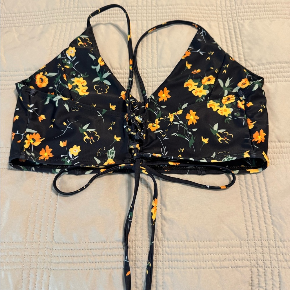 SHEIN Floral Black and Yellow Bikini Top